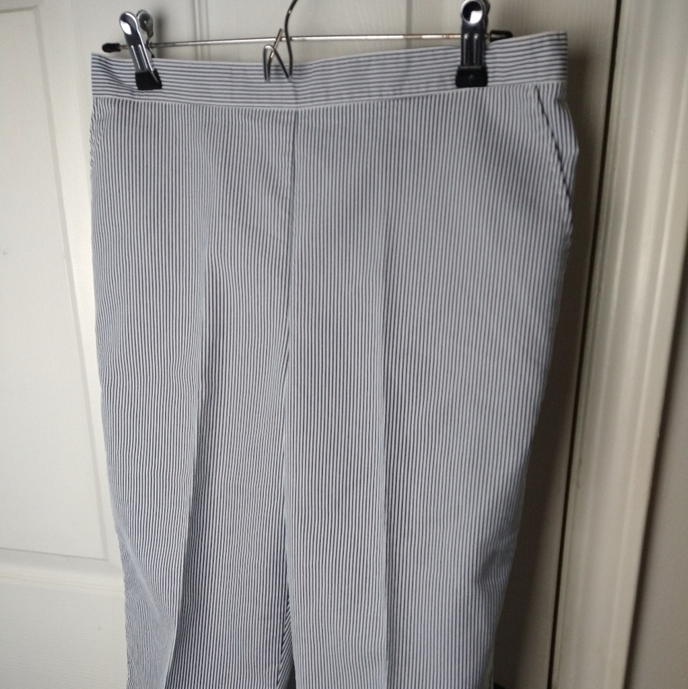 Alfred dunner blue white striped flat front pocket elastic waist Capri. Size 10p